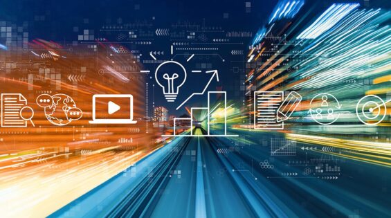 Content marketing concept with abstract high speed technology motion blur